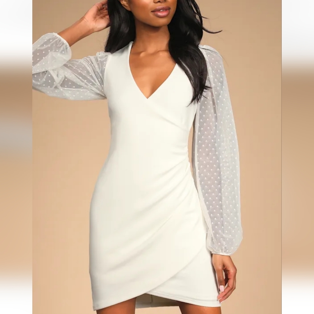 NWT Lulus Love That Lasts Forever Ivory Balloon Sleeve Bodycon Mini Dress